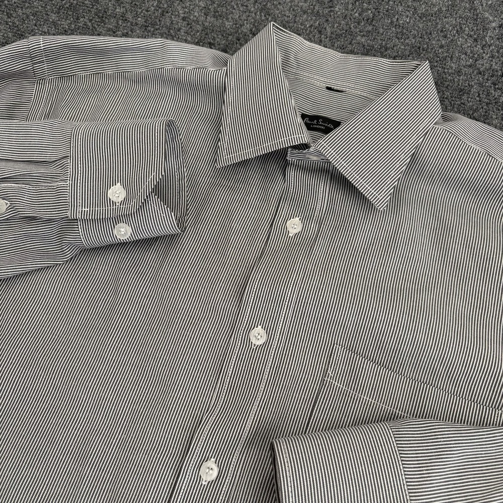 Paul Smith Button-Up Shirt‎ Mens Gray Striped Long Sleeve 100% Cotton Sz XL READ